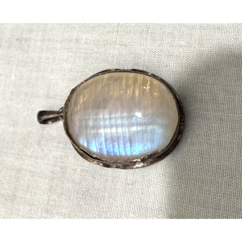 Moonstone Gem Stone Pendant 925 Sterling Silver Gorgeous Striations Art Deco
